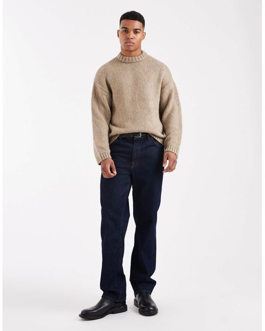 Jack & Jones Natural Oversized Crew Neck Fluffy Yarn Jumper for men
