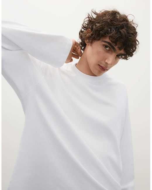 Bershka White Boxy Long Sleeve T-Shirt for men