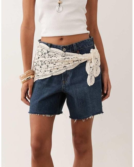 River Island Blue Crochet Triangle Scarf