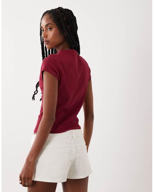 Miss Selfridge Red Button Through Top