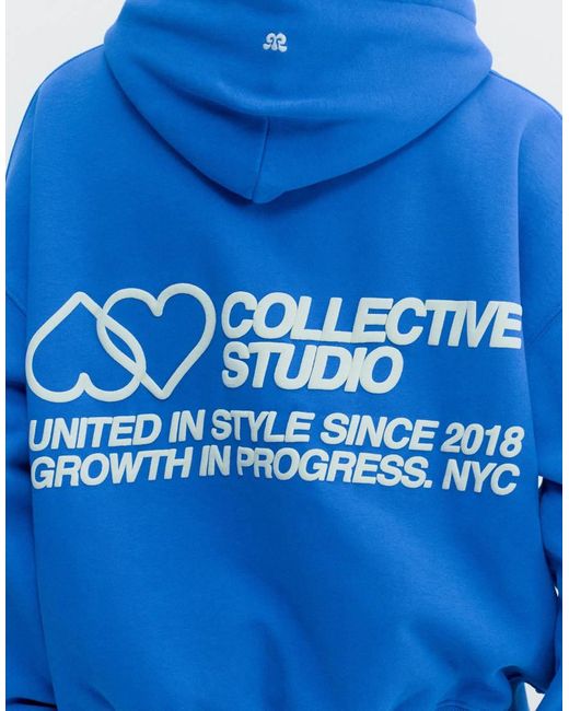 Felpa Con Cappuccio Blu Scuro Con Cuori di Pull&Bear in Blue