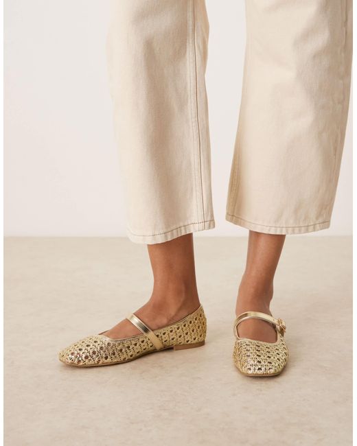 Asos Design Wide Fit Natural – lottie – mary-jane-ballerinas mit gewebtem obermaterial