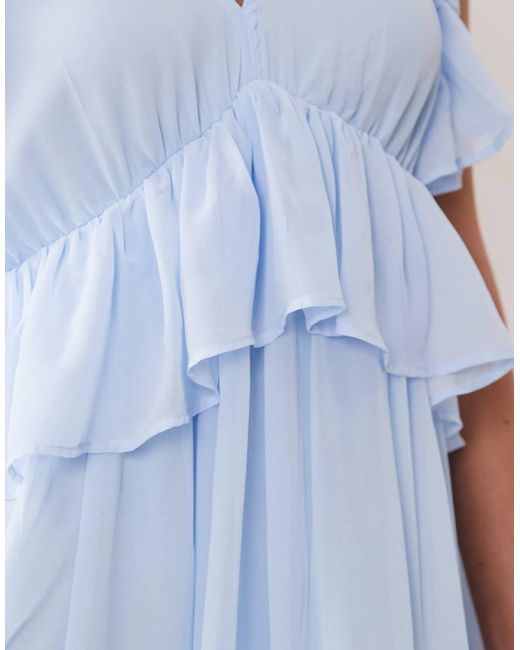 Y.A.S Blue Frill Detail Chiffon Maxi Dress