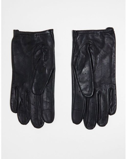 Barney's Originals Black Real Leather Driving Gloves for men