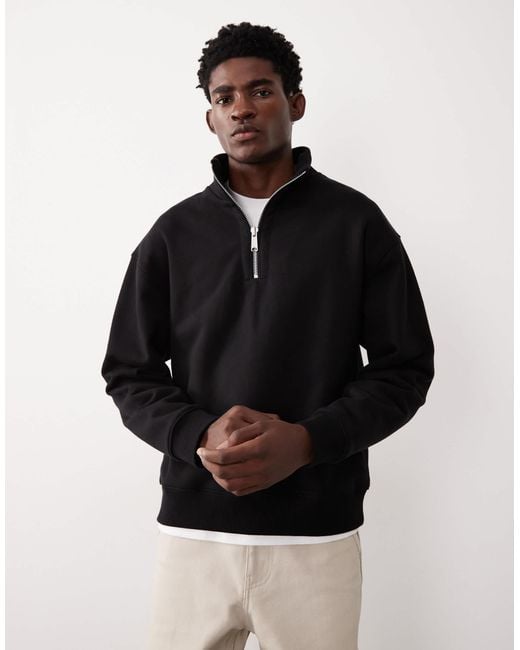 ASOS COLLECTIVE Black Ac-t-2573 Signature Fit Super Heavyweight Quarter Zip Funnel Sweatshirt for men