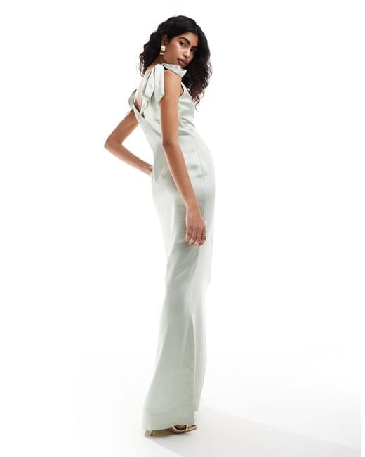Pretty Lavish White Bridesmaid Piper Satin Tie Shoulder Maxi Dress