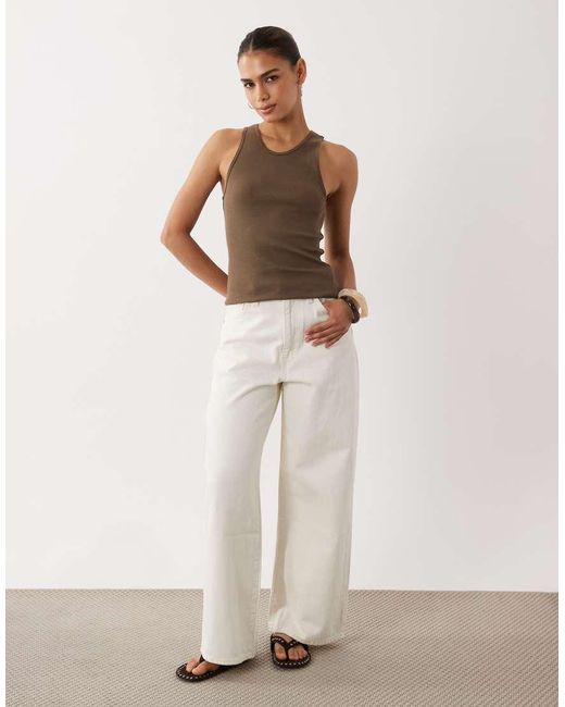 ARKET Brown Rib Jersey Vest Top With Scoop Neck