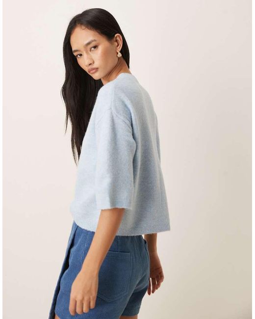Jdy Blue Short Sleeve Knitted Jumper With Wool