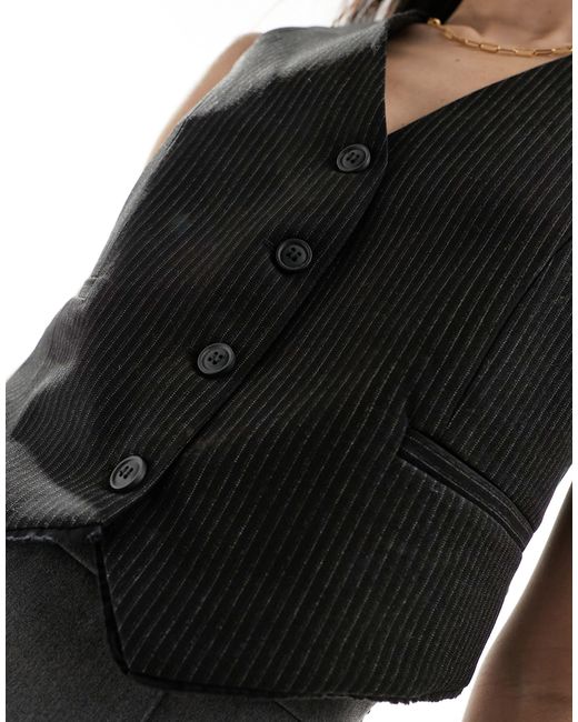Pull&Bear Black Pinstriped Tailored Waistcoat With Contrast Edge
