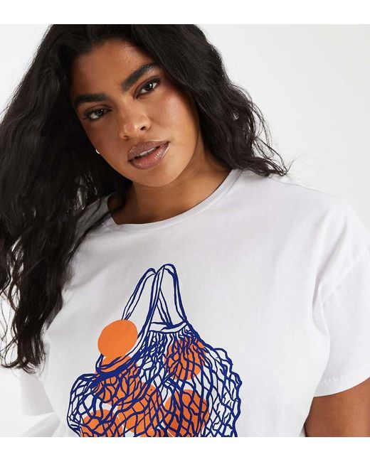 Pieces Plus Blue Pieces Curve Oversized Shopping Bag Graphic T-shirt