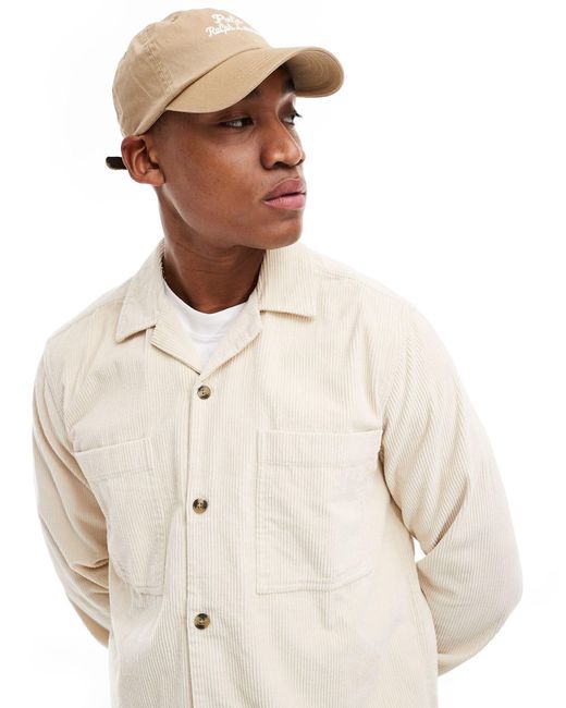 ASOS White Cord Overshirt With Revere Collar for men