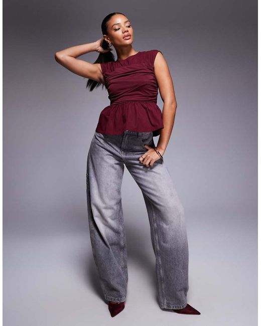 ASOS Red Woven Mix Bandage Top With Ruching Detail