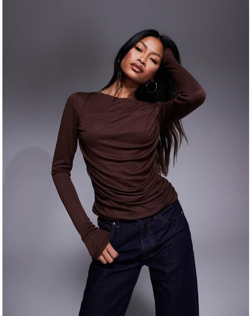 ASOS Gedrapeerde Jersey Top Met Lange Mouwen in het Blue