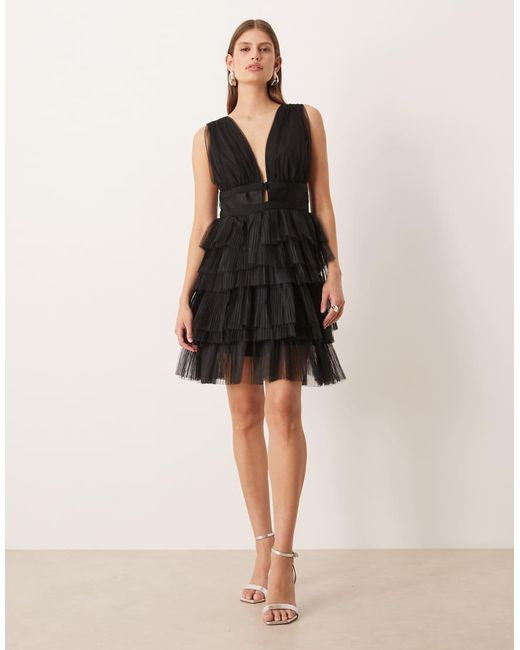 True Decadence Black V Neck Mini Dress