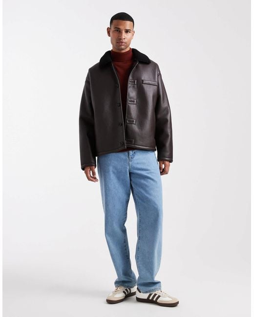 ASOS Black Aviator Jacket With Borg Collar for men