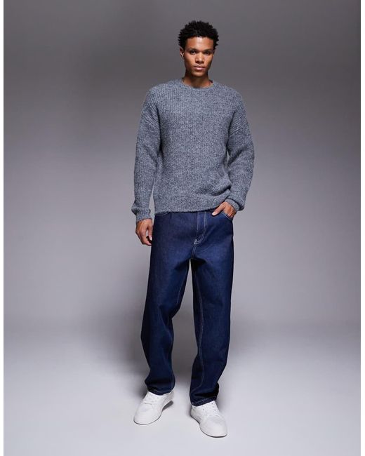 ASOS Gray Relaxed Knitted Crew Neck Jumper for men