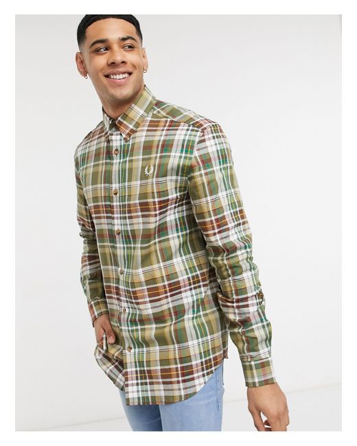 fred perry checked long sleeve shirt