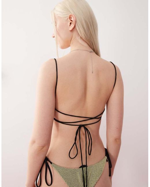 Lioness Pink Paseo Canyon Mix And Match Contrast Lace Up Back Scoop Front Textured Bikini Top