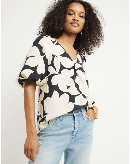 River Island Blue Floral Puff Sleeve Blouse