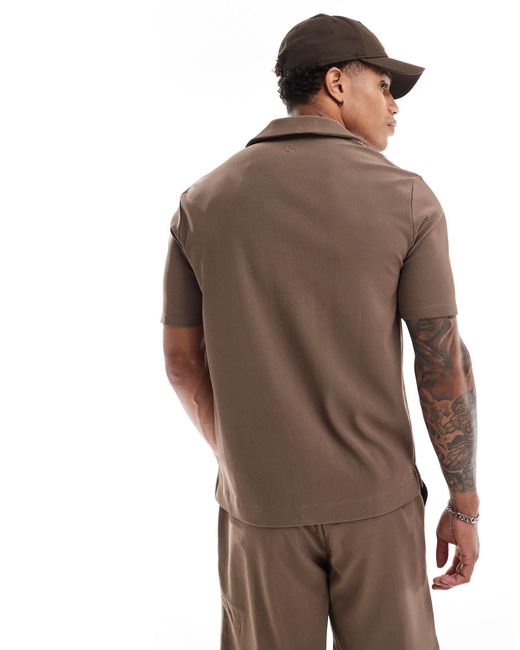 The Couture Club Brown Co-ord Rib Textured Short Sleeve Shirt for men