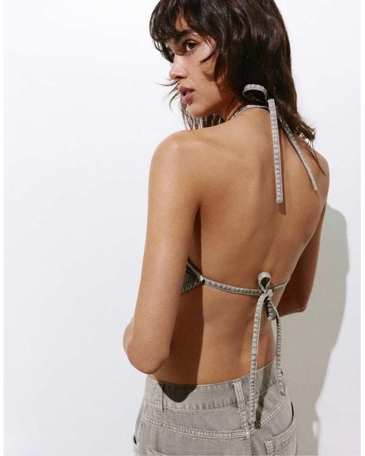 Pull&Bear Gray Open-back Triangular Top