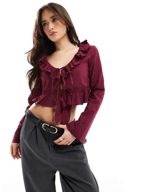 Bershka Red Ruffle Detail Top