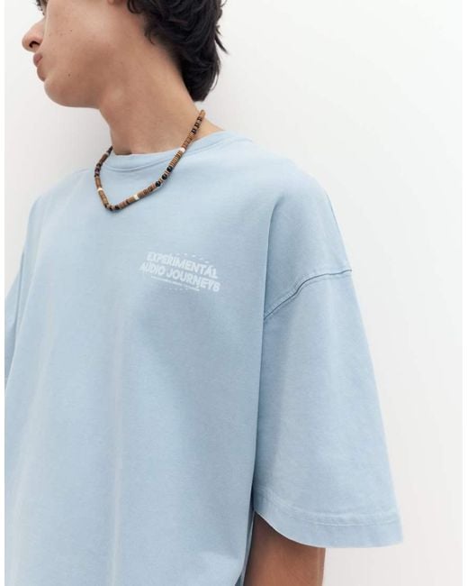 Pull&Bear Blue Stwd Boxy T-shirt for men