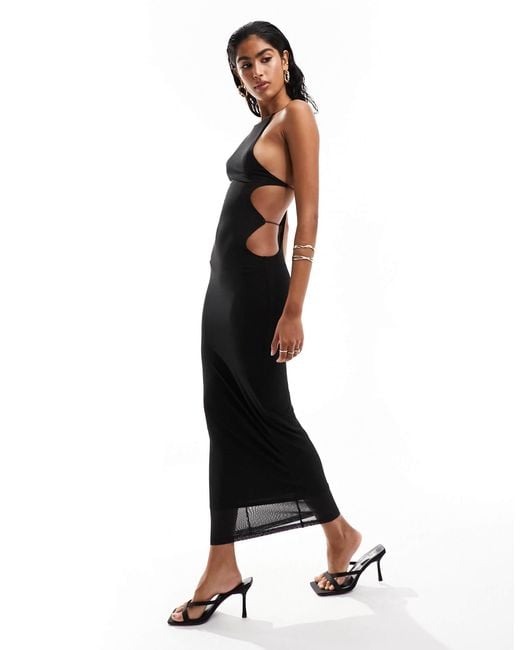ASOS Mesh Halter Maxi Dress With Extreme Cut Out Back Detail in Black | Lyst