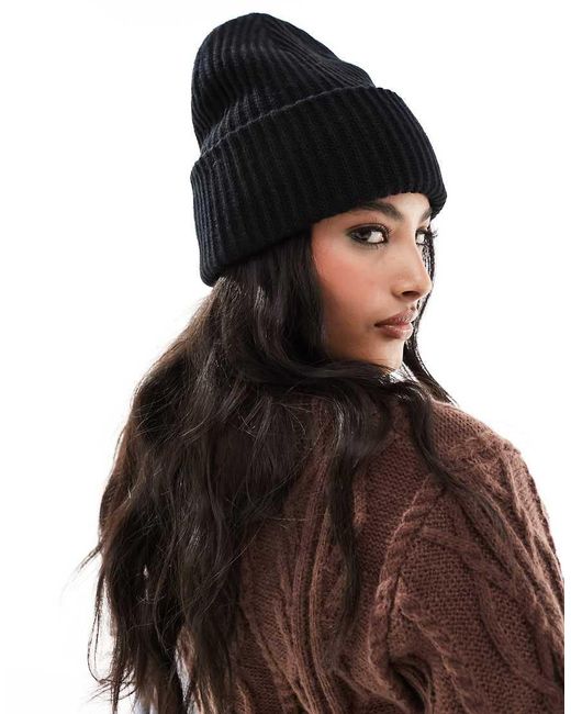 Pieces Geribbelde Beanie in het Black