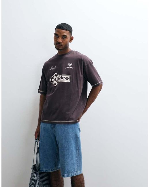 ASOS Brown Heavyweight Oversized T-Shirt With Stitch Detail And Football Graphic for men