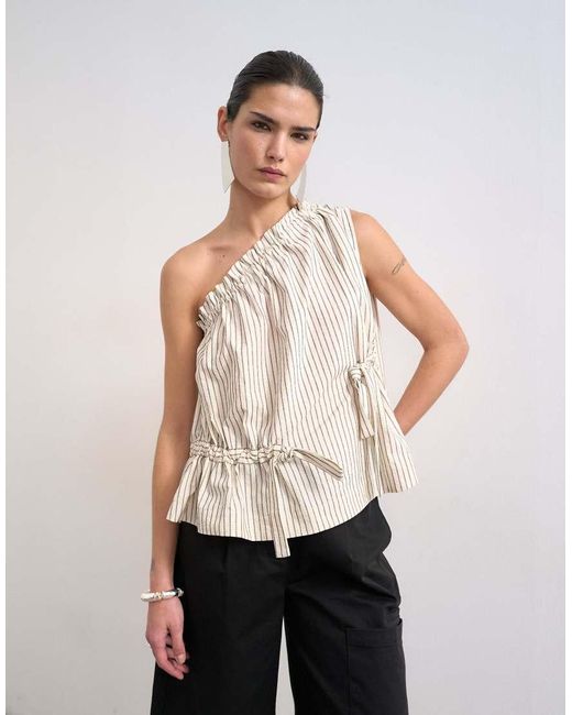 TOPSHOP Natural One Shoulder Woven Top