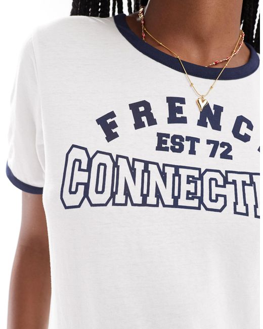 T-shirt à bordures contrastantes style universitaire French Connection en coloris White