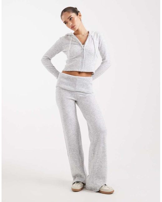 Pieces White Shrunken Knitted Hoodie Co-Ord