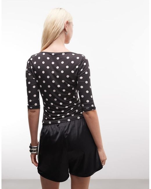 Reclaimed Vintage Black 3/4 Sleeve Wrap Front Top