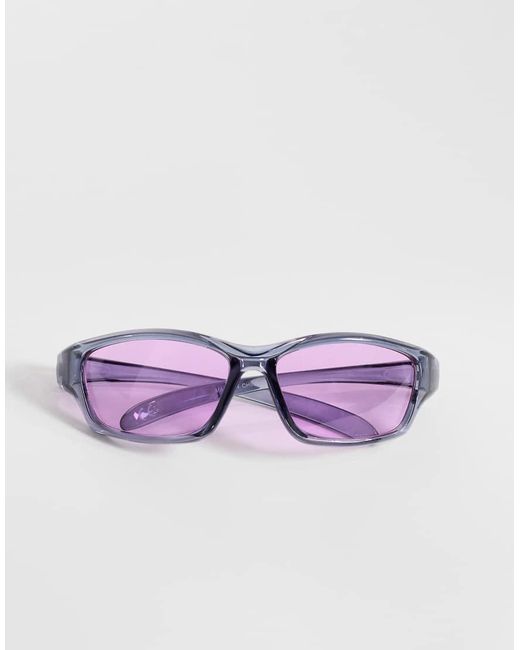 ASOS Wrap Sunglasses With Crystal Frame And Purple Lens for men