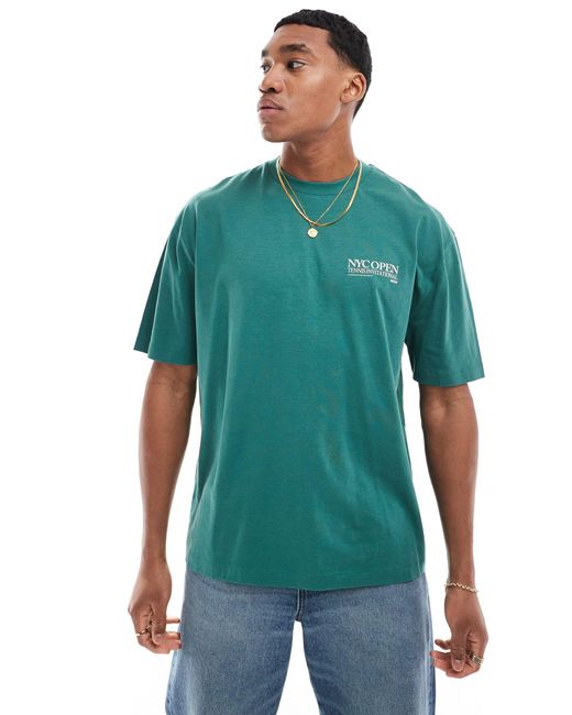 T-shirt oversize avec imprimé style sport sur le devant et au dos ASOS pour homme en coloris Green