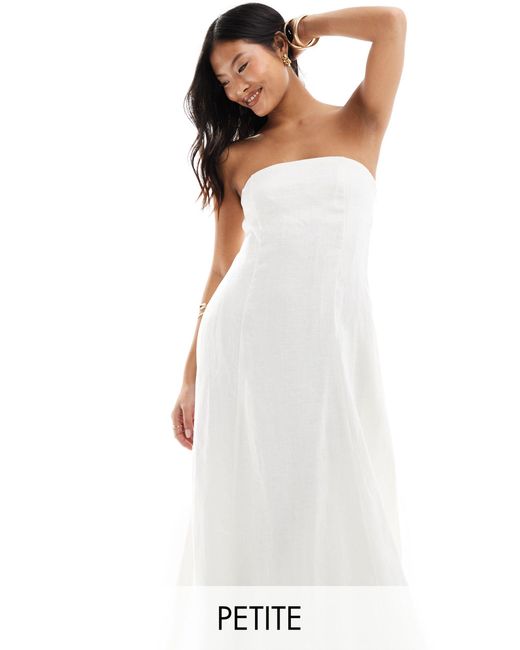 Forever New White Bandeau Linen Midaxi Dress With Pockets