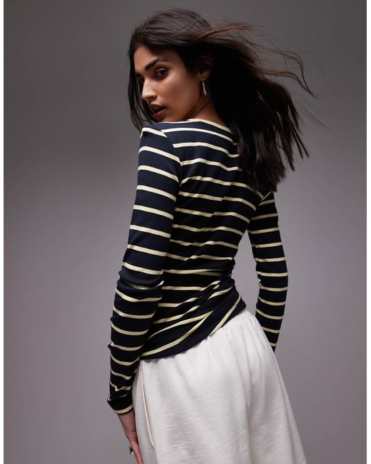 TOPSHOP Black Stripe Hitched Side Long Sleeve Top