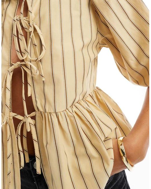 Glamorous Natural Tie-Front Top
