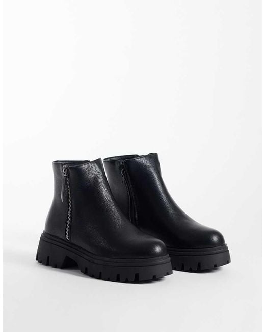 SEQWL Wide Fit Black Twirl Chunky Zip Detail Boots