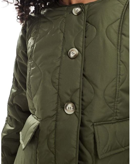 Vero Moda Green Onion Quilted Short Jacket With Pockets