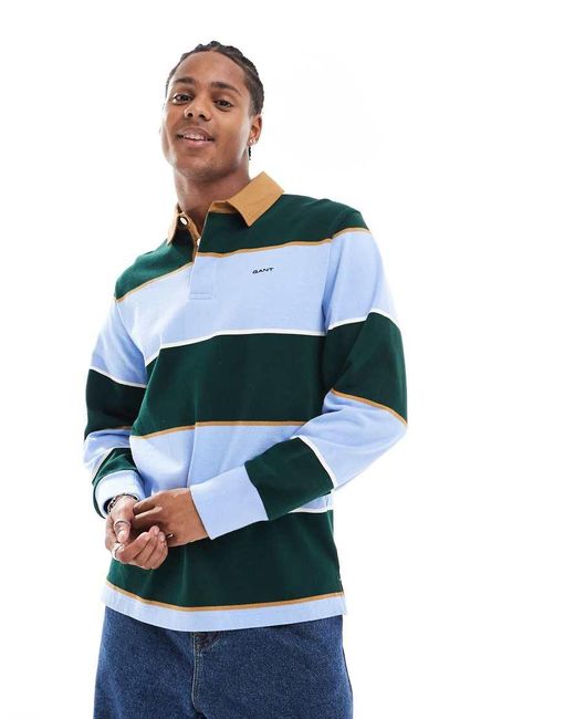 Gant Green 75th Anniversary Capsule Striped Rugby Sweat With Logo for men