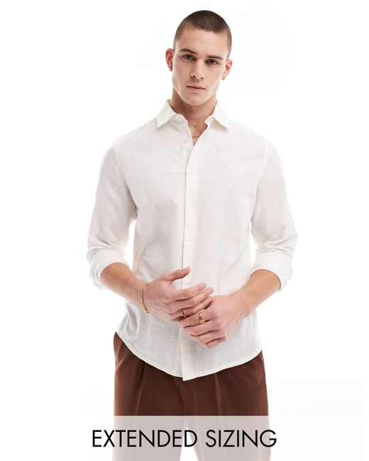 ASOS White Wedding Smart Linen Mix Regular Fit Shirt With Penny Collar for men