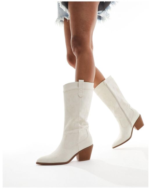 Glamorous White Western Knee Boots