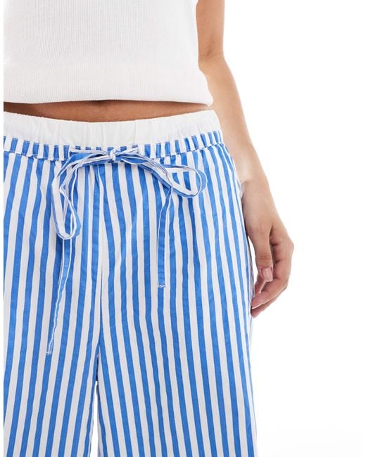 Vero Moda Blue – gestreifte hose mit doppeltem tunnelzug-bund und weitem bein