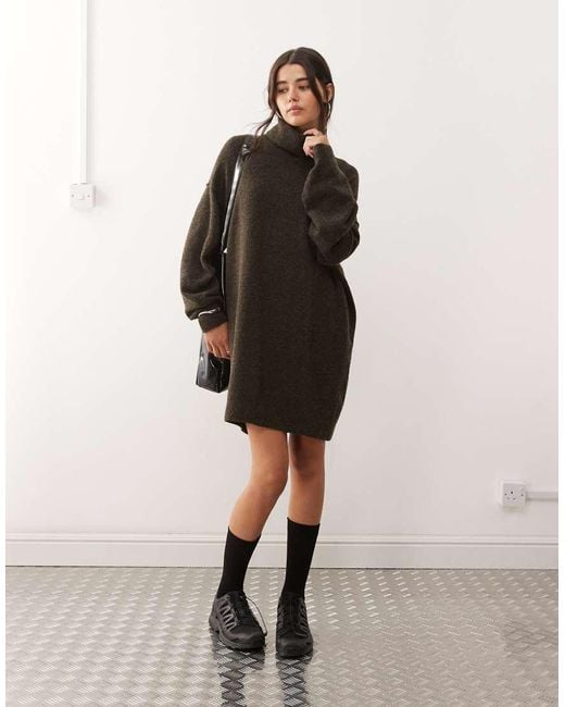 Weekday Natural Turtle Neck Knitted Mini Jumper Dress