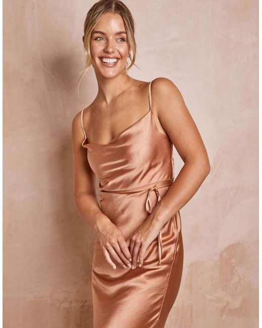 Six Stories Natural Cami Cowl Front Satin Bridesmaid Dress