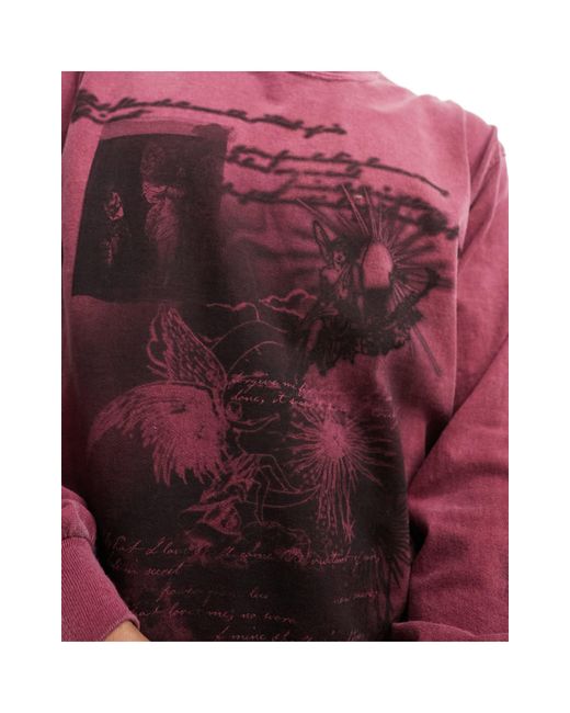 Reclaimed (vintage) Red Unisex Long Sleeve Oversized T-shirt With Blur Graphic