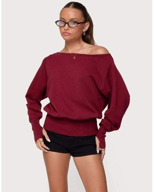 Edikted Red Off Shoulder Oversized Sweater