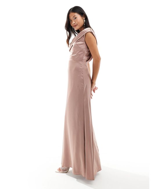 TFNC London Pink Bridesmaid Satin One Shoulder Drape Maxi Dress